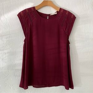 Elodie Red Sleeveless Blouse w Embellished Shoulder Detail